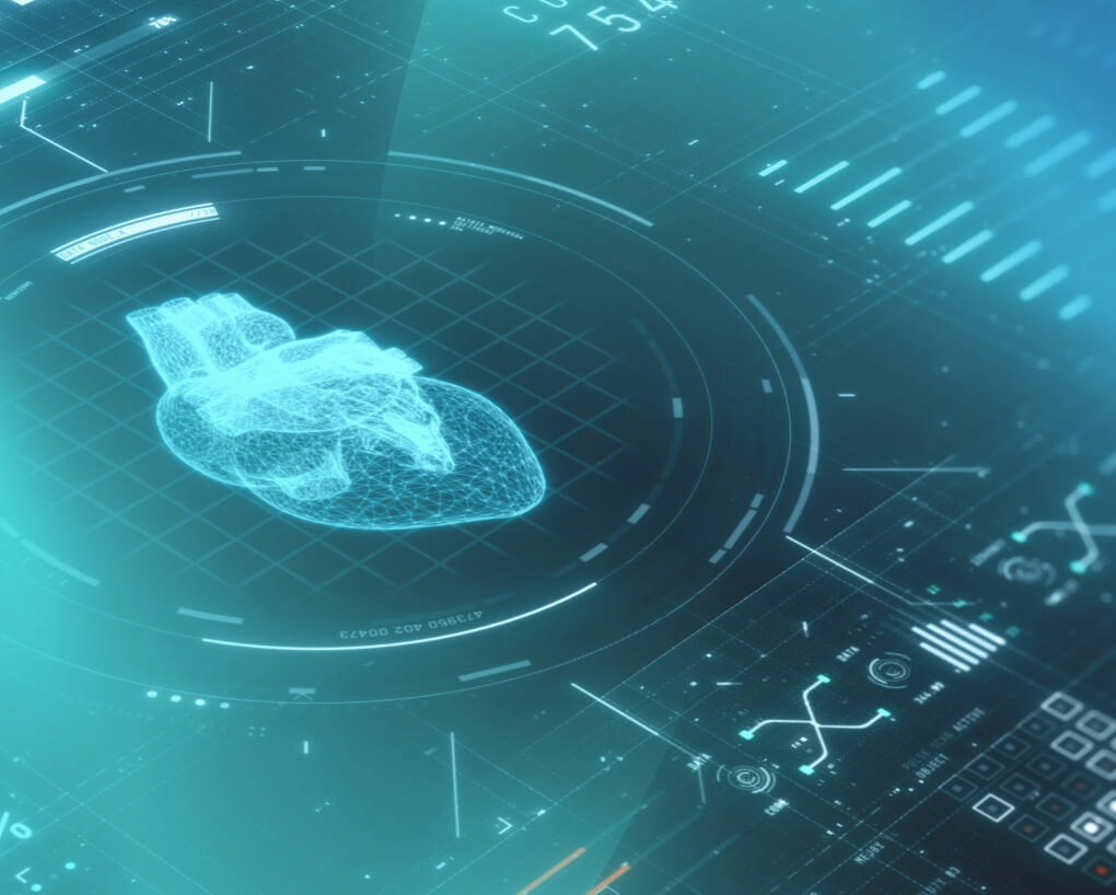 Futuristic interface monitoring a heart